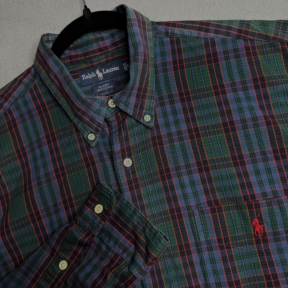 Ralph‎ Lauren Blaire Mens XL Plaid Button Down Shirt Green Blue Red Cotton
